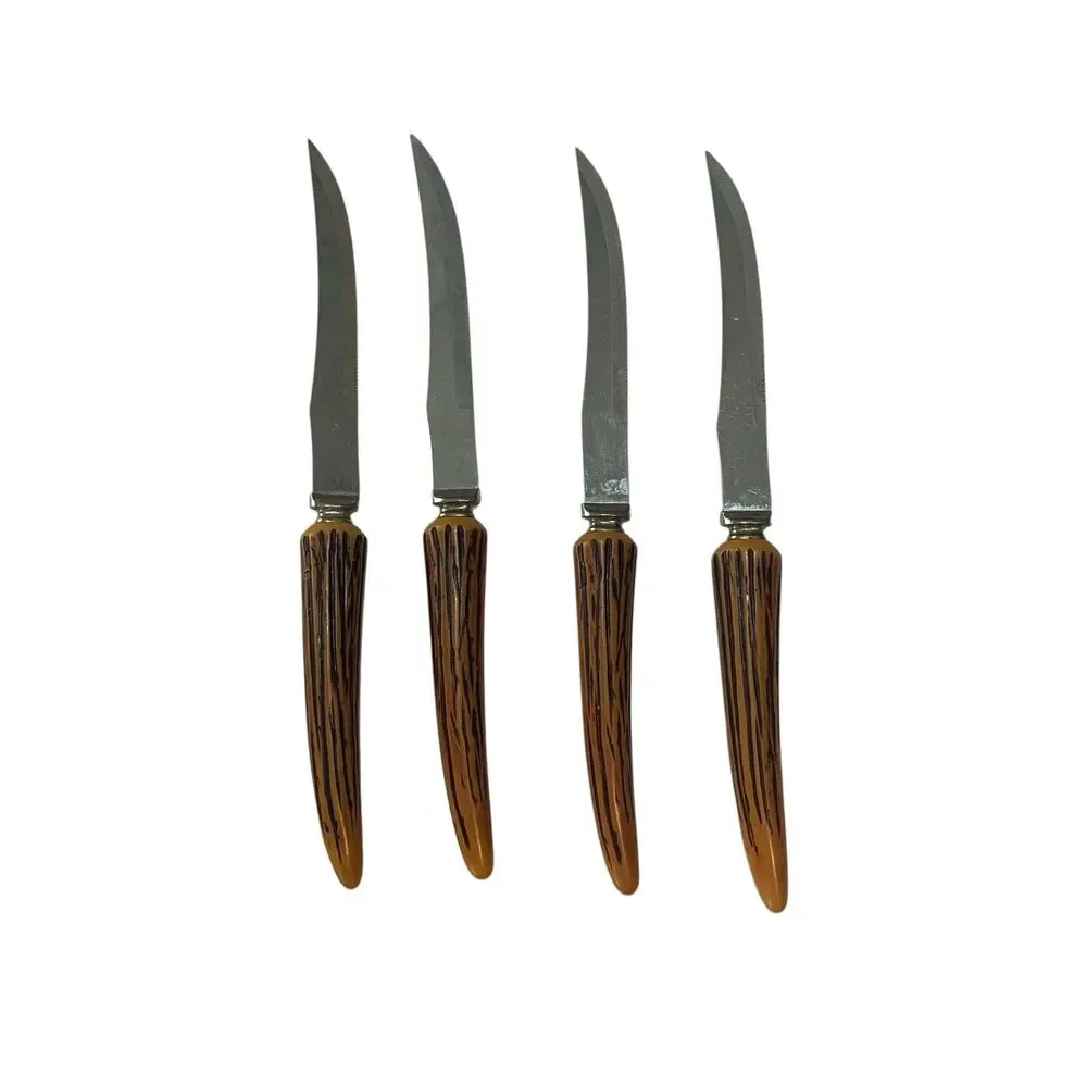 Vintage E. Parker and Sons Sheffield England Faux Horn Handles Set Of 4 Knives